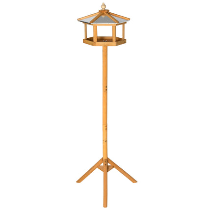 Wooden Bird Feeder Table with Stand and Sloped Metal Roof, Ø57.7x153 cm