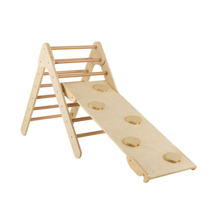 Set triunghi de cățărat din lemn cu rampă de tobogan reversibilă