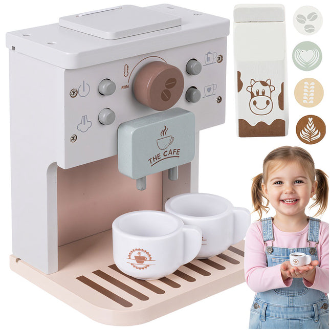 Jucărie de cafetieră din lemn pentru copii cu accesorii