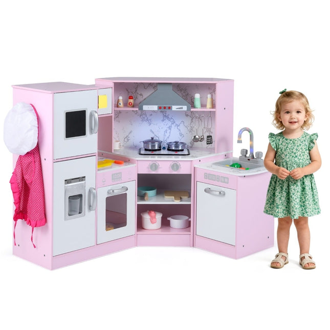 Bucătărie de jucărie din lemn cu colț, lumini, sunet și accesorii