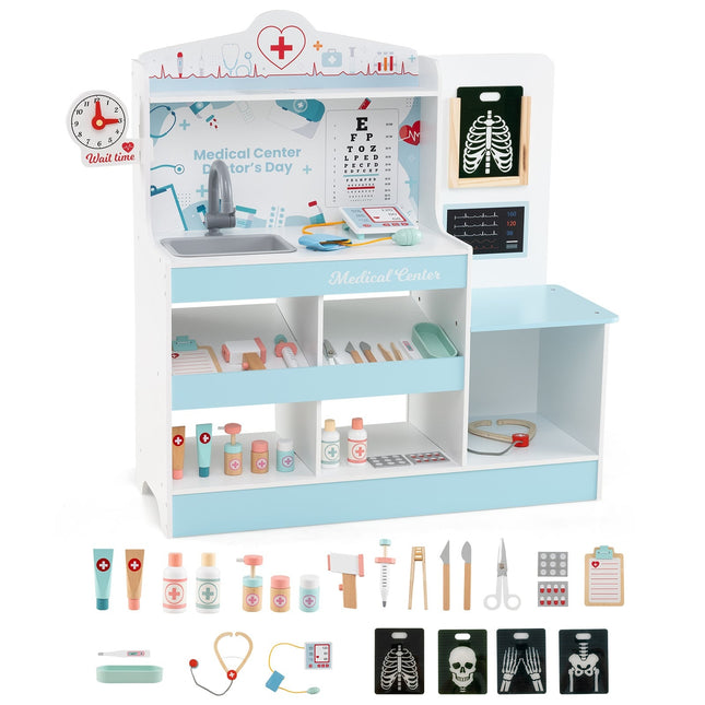 Set de joacă Doctor din lemn pentru copii cu 24 de accesorii
