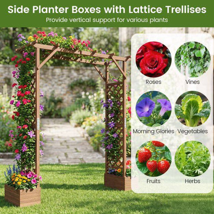 Pergola de grădină din lemn cu jardiniere, înălțime 224 cm