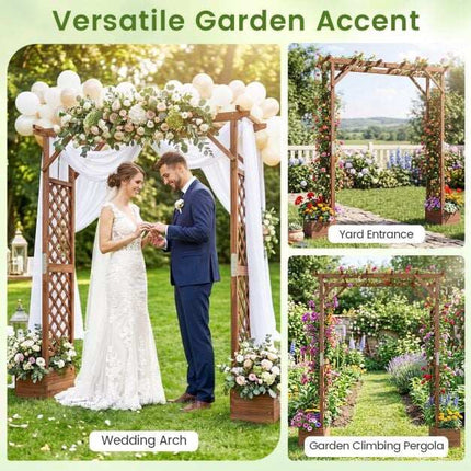 Pergola de grădină din lemn cu jardiniere, înălțime 224 cm