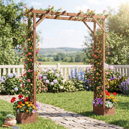 Pergola de grădină din lemn cu jardiniere, înălțime 224 cm