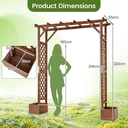 Pergola de grădină din lemn cu jardiniere, înălțime 224 cm