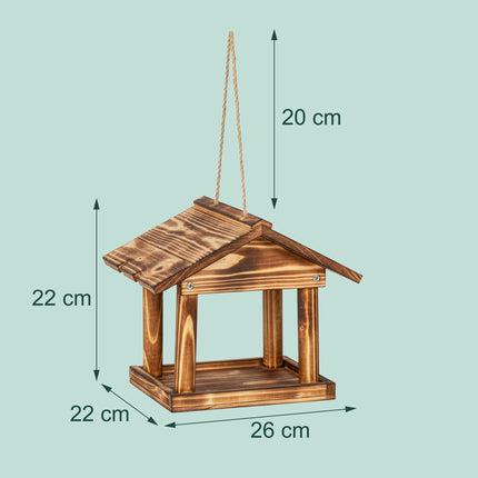 Hrănitoare pentru păsări suspendată din lemn – Design deschis, ușor de curățat