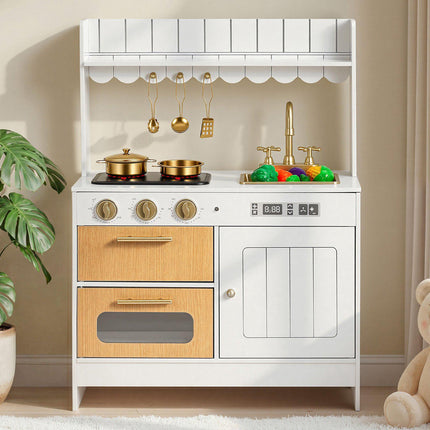 Wooden Kids Play Kitchen Set, Lights Sounds, Accessories