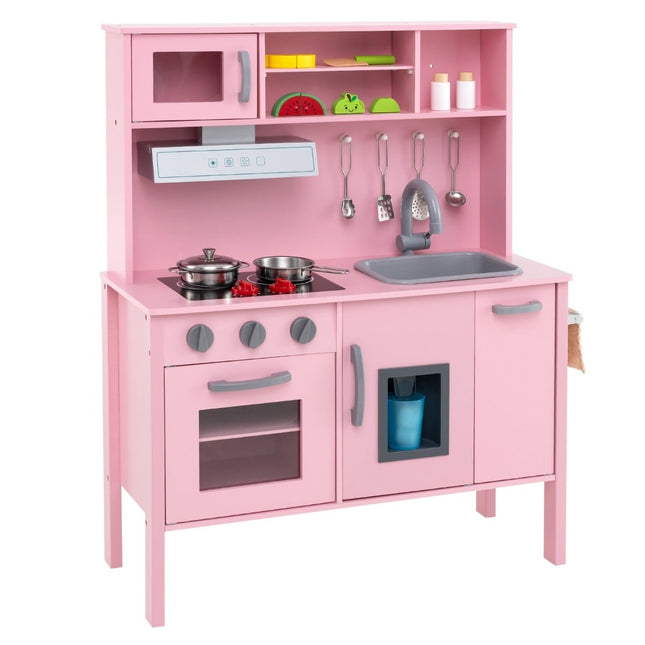 Set bucătărie de joacă pentru copii din lemn cu cuptor cu microunde, roz, 72x30x90 cm