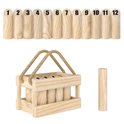 Set de joc Mölkky din lemn – 12 popice, 1 băț de aruncat, cutie