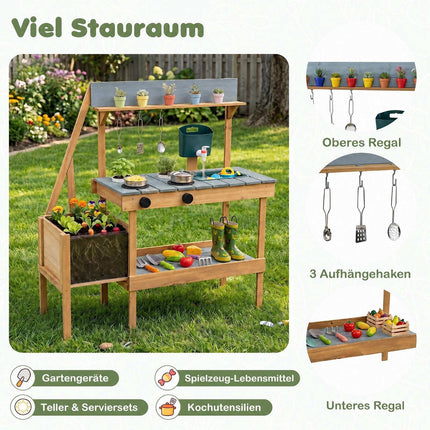 Bucătărie din lemn de noroi pentru exterior cu chiuvetă, jardinieră și aragazuri