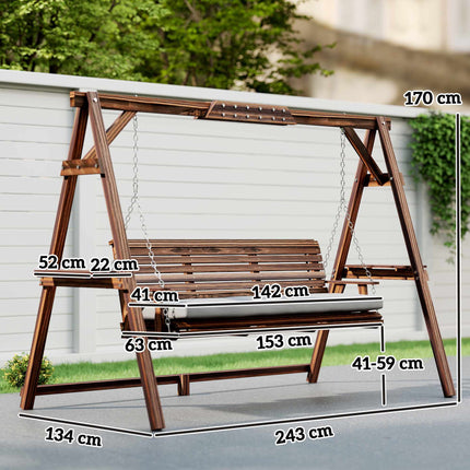 Balansoar din lemn pentru exterior cu pernă, 3 locuri