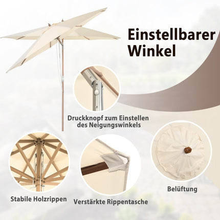 Umbrelă de terasă din lemn, 270 cm, înclinare reglabilă, bej