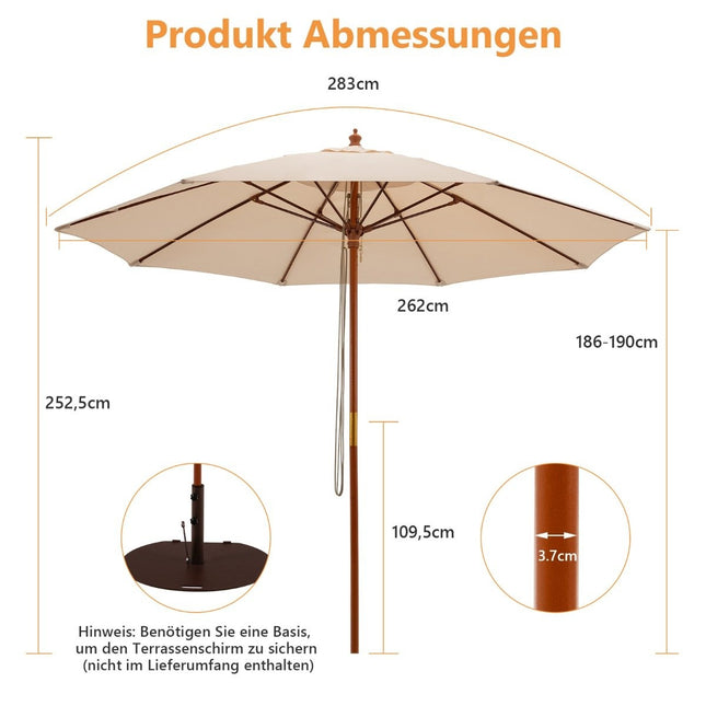 Umbrelă de terasă din lemn cu scripete, 283 x 252,5 cm, bej
