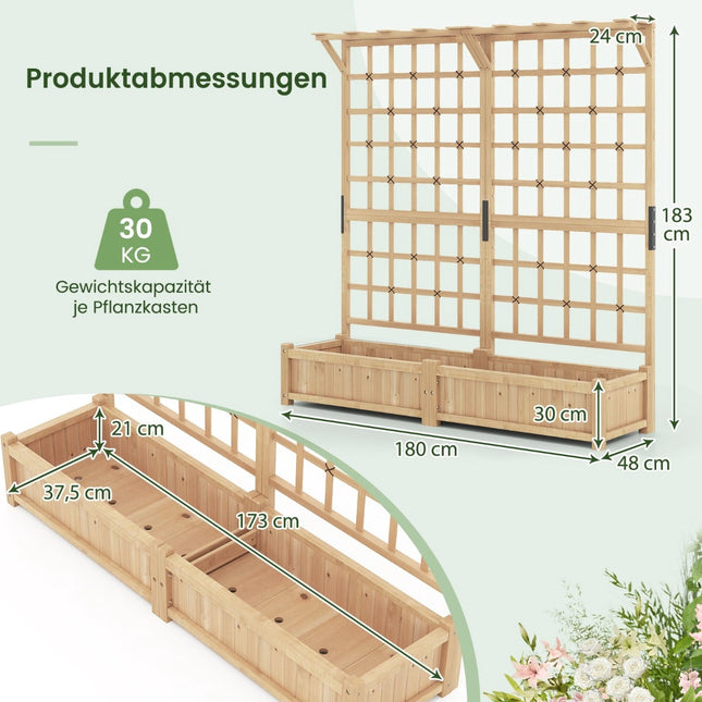 Jardinieră din lemn cu spalier și acoperiș, design 3 în 1