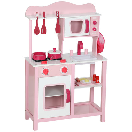 Set de bucătărie din lemn cu accesorii – roz, compact