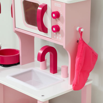 Set de bucătărie din lemn cu accesorii – roz, compact