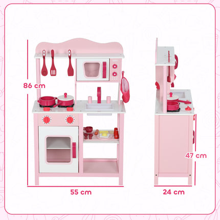 Set de bucătărie din lemn cu accesorii – roz, compact