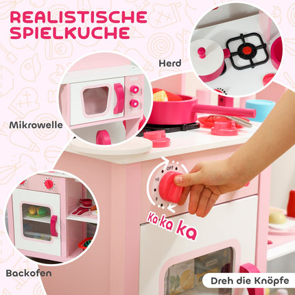 Set de bucătărie din lemn cu accesorii – roz, compact