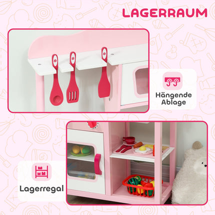 Set de bucătărie din lemn cu accesorii – roz, compact