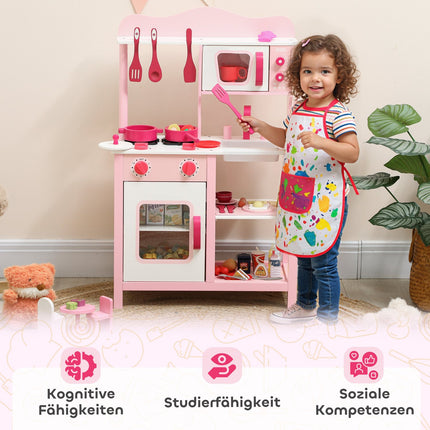 Set de bucătărie din lemn cu accesorii – roz, compact