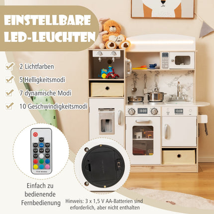 Set de bucătărie din lemn cu lumini LED și spațiu de depozitare