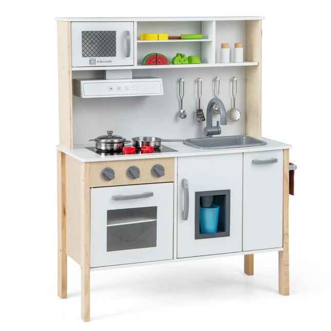 Set bucătărie din lemn cu cuptor cu microunde, 18 accesorii