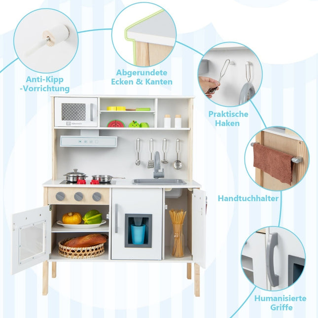 Set bucătărie din lemn cu cuptor cu microunde, 18 accesorii