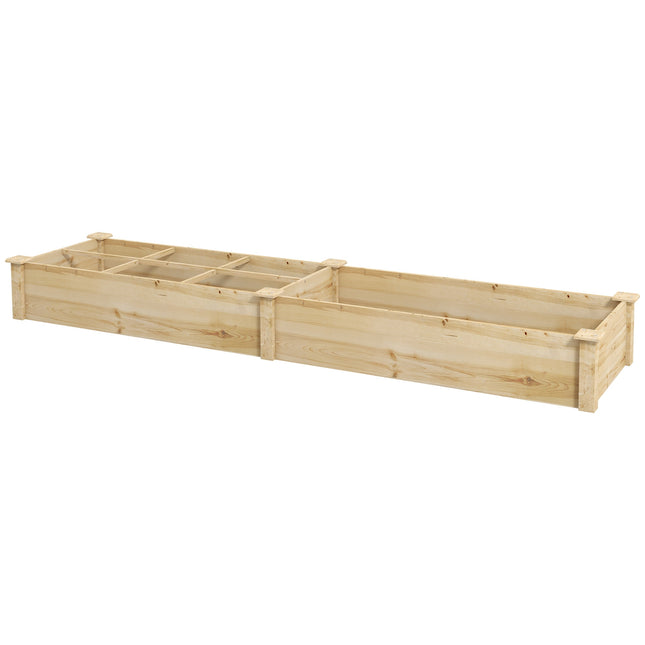 Pat Ridicat De Lemn, Cutie Mare pentru Plante Cu 2 Compartimente, Cutie De Flori, Pat De Ierburi, Pat De Legume Pentru Gradina, Balcon, Natural, 237 X 60 X 25Cm