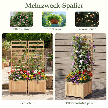 Jardinieră din lemn ridicată cu spalier și găuri de drenaj