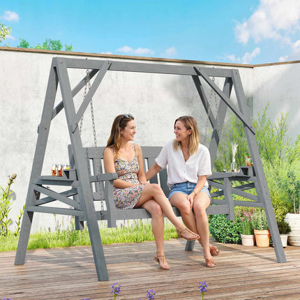 Balansoar din lemn pentru 2 persoane, ergonomic, gri, capacitate 250 kg