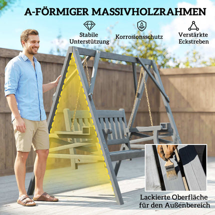 Balansoar din lemn pentru 2 persoane, ergonomic, gri, capacitate 250 kg