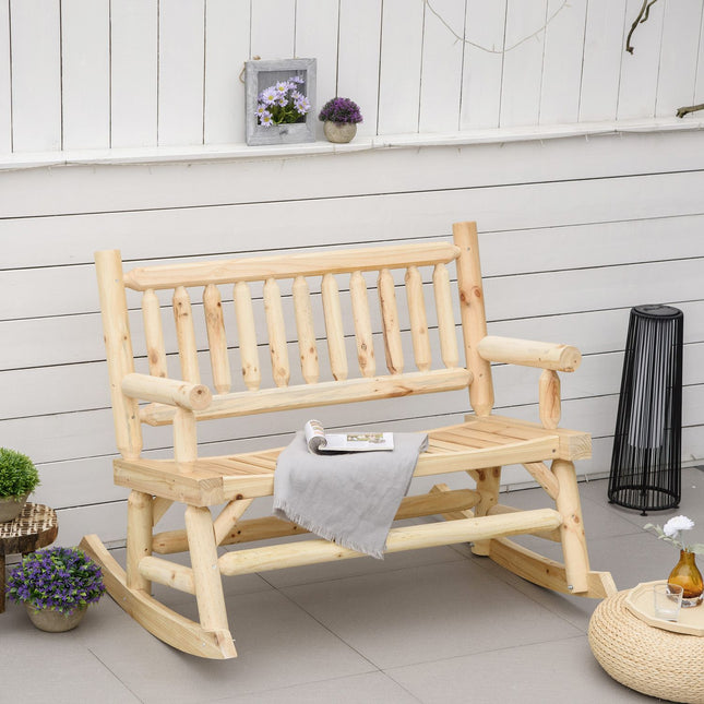 Bancă Leagăn Din Lemn, Bancă De Grădină Cu Cotiere, Bancă Leagăn, Bancă De Lemn 2 locuri Pentru Grădină, Balcon, Capacitate De Încărcare Până la 250 Kg, Natural
