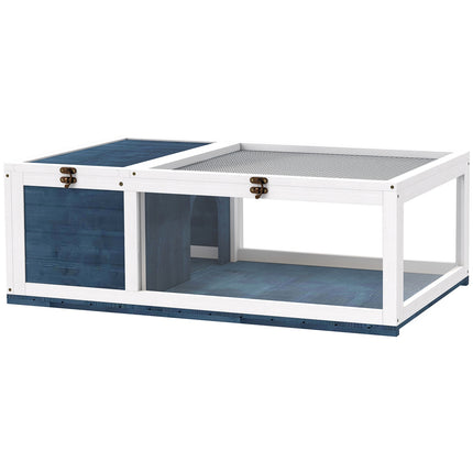 Căsuță din lemn pentru broaște țestoase cu acoperiș articulat, 91x60.5x32 cm, albastră