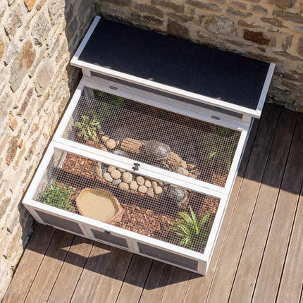 Wooden Tortoise House with Run, 113x106.5x44.5 cm, Grey