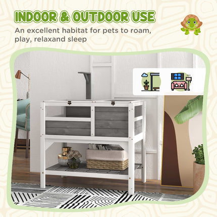 Wooden Tortoise House with Shelf and Lamp Holder, Acrylic Windows, Light Grey
