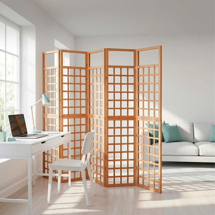 Wooden Trellis Screen, Light Brown, 5 Panels