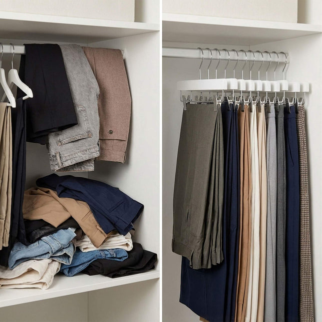 Umerașe pentru pantaloni din lemn, set de 10 cu cârlige pivotante