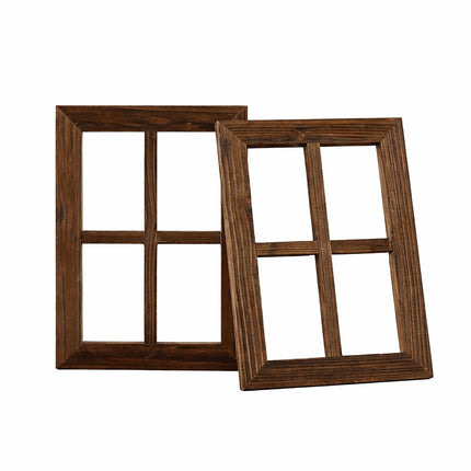 Set de decor pentru ferestre din lemn, rame rustice artificiale, pachet de 2