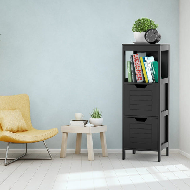Comoda baie din lemn cu 2 sertare 30 x 30 x 89 cm negru
