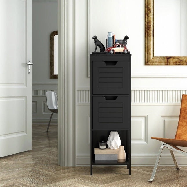 Comoda baie din lemn cu 2 sertare 30 x 30 x 89 cm negru