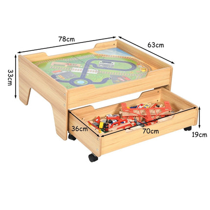 Tren de tren pentru copii din lemn set tren din lemn masa de activitate cu sertar 78 x 63 x 33 cm natural