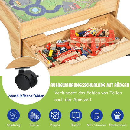 Tren de tren pentru copii din lemn set tren din lemn masa de activitate cu sertar 78 x 63 x 33 cm natural