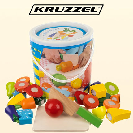 Wooden chopping vegetables in a bucket