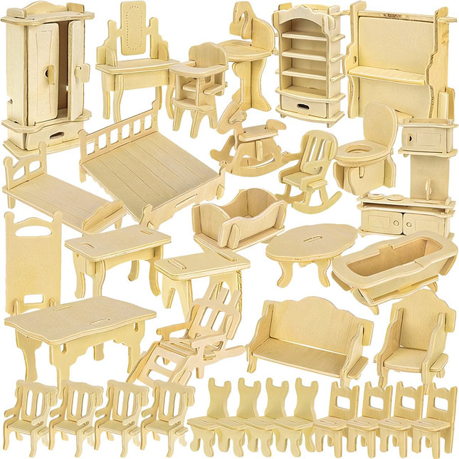 Set mobilier din lemn pentru papusi 34 piese 23542