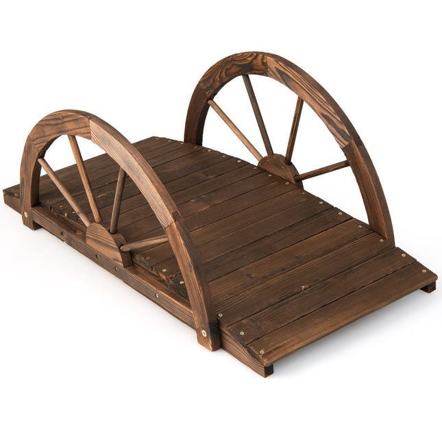 Pod de grădină din lemn Pod de iaz cu balustradă dublă cu jumătate de roată 101 x 48,5 x 38 cm