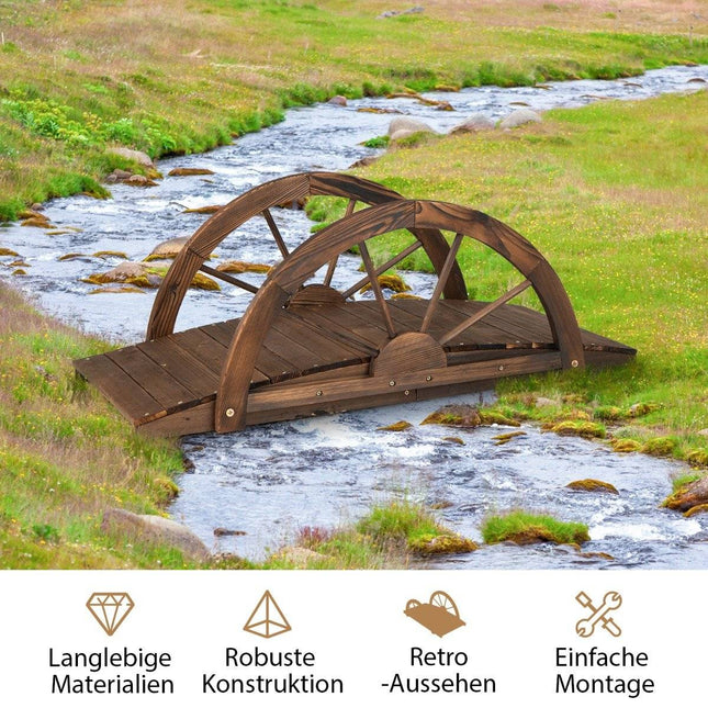 Pod de grădină din lemn Pod de iaz cu balustradă dublă cu jumătate de roată 101 x 48,5 x 38 cm