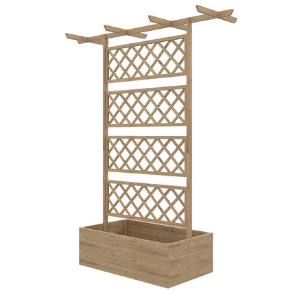 Raised wooden garden bed with roof and trellis, 160 x 55 x 183 cm