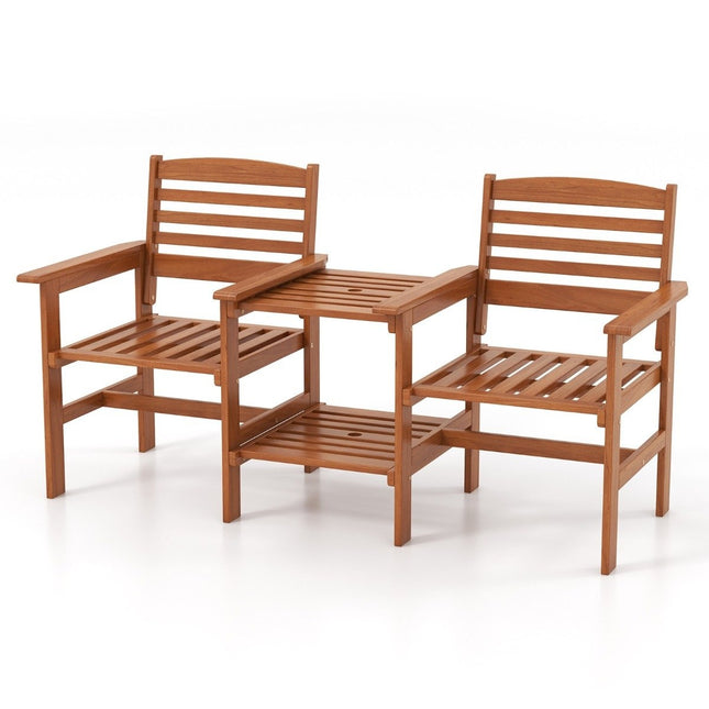 Set de scaune din lemn cu măsuță de cafea și gaură pentru umbrelă. Set mobilier de gradina rezistent la intemperii pentru terasa