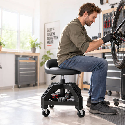 Workshop Stool with Backrest and Gas Lift 50–65 cm, Max 136 kg, Black