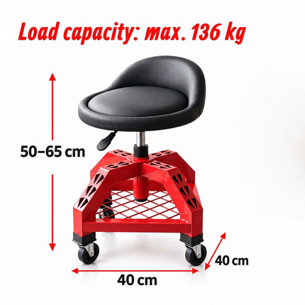Workshop Stool with Backrest and Gas Lift 50–65 cm, Max 136 kg, Black